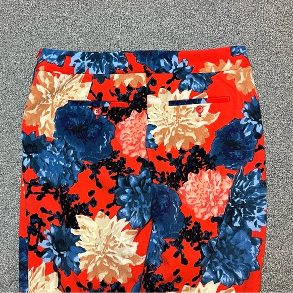 Talbots Chatham Floral Pants Womens Size 8 Red Blue Tapered Leg Stretch - Picture 12 of 13